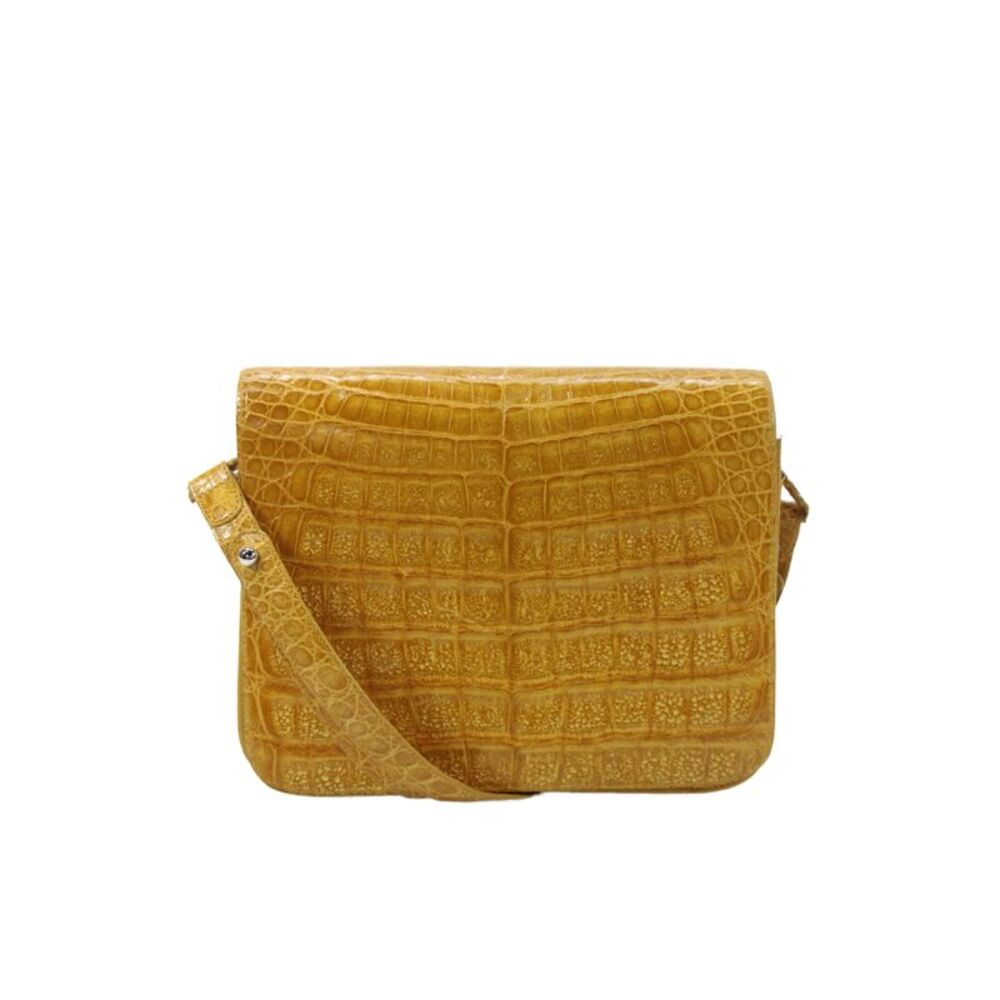 Nancy Gonzalez Womens Single Strap Crocodile Skin Flap Shoulder Handbag Brown
